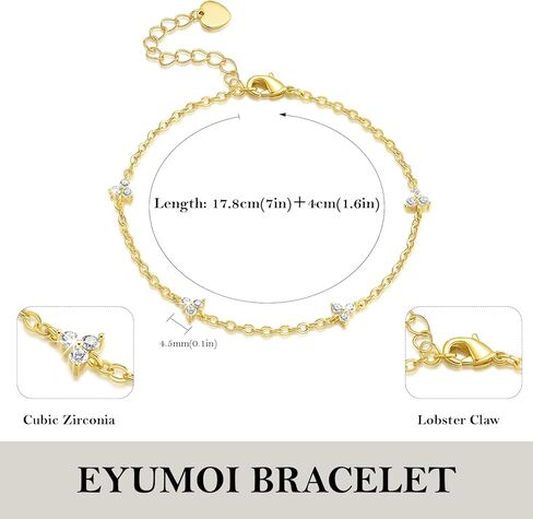 Gold Bracelets for Women 14K Gold Bracelets for Women Clover Bracelet for Womens Romantic Stackable Link Chain Cubic Zirconia Bracelet for Womens With Adjustable Size 7in-8.6in in Saudi Arabia