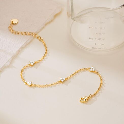 Gold Bracelets for Women 14K Gold Bracelets for Women Clover Bracelet for Womens Romantic Stackable Link Chain Cubic Zirconia Bracelet for Womens With Adjustable Size 7in-8.6in in Saudi Arabia