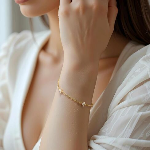 Gold Bracelets for Women 14K Gold Bracelets for Women Clover Bracelet for Womens Romantic Stackable Link Chain Cubic Zirconia Bracelet for Womens With Adjustable Size 7in-8.6in in Saudi Arabia
