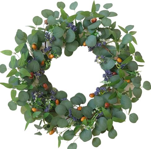 TEMPUS 22 Inch Eucalyptus Wreath for Front Door Eucalyptus Greenery Wreath with Olive Leaves and Hazelnuts for Front Door Indoor Outdoor Farmhouse Wedding Holiday Decor All Seasons in Saudi Arabia