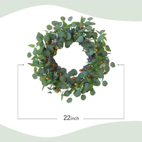 TEMPUS 22 Inch Eucalyptus Wreath for Front Door Eucalyptus Greenery Wreath with Olive Leaves and Hazelnuts for Front Door Indoor Outdoor Farmhouse Wedding Holiday Decor All Seasons in Saudi Arabia