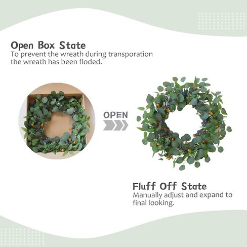 TEMPUS 22 Inch Eucalyptus Wreath for Front Door Eucalyptus Greenery Wreath with Olive Leaves and Hazelnuts for Front Door Indoor Outdoor Farmhouse Wedding Holiday Decor All Seasons in Saudi Arabia