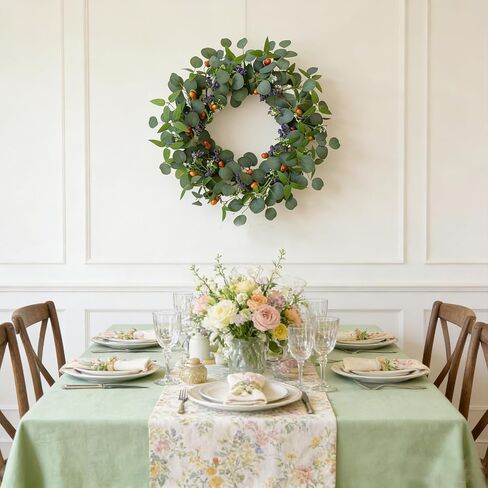 TEMPUS 22 Inch Eucalyptus Wreath for Front Door Eucalyptus Greenery Wreath with Olive Leaves and Hazelnuts for Front Door Indoor Outdoor Farmhouse Wedding Holiday Decor All Seasons in Saudi Arabia