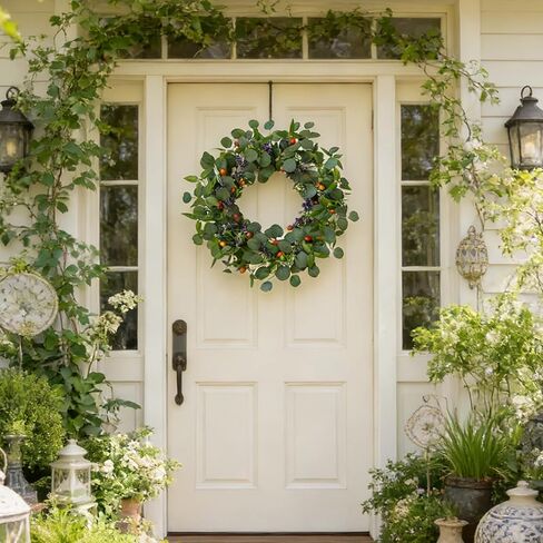 TEMPUS 22 Inch Eucalyptus Wreath for Front Door Eucalyptus Greenery Wreath with Olive Leaves and Hazelnuts for Front Door Indoor Outdoor Farmhouse Wedding Holiday Decor All Seasons in Saudi Arabia