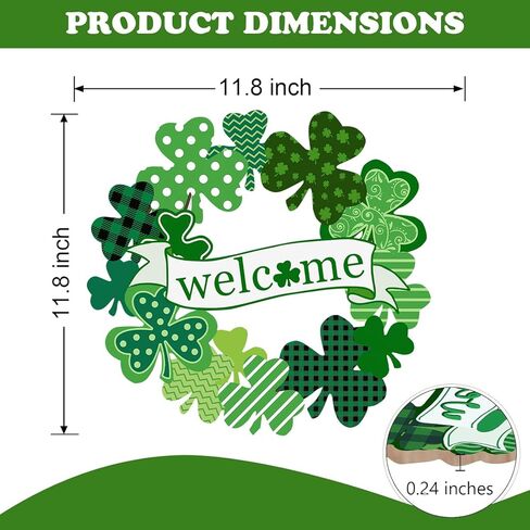 St. Patrick's Day Shamrock Door Sign, Welcome Wreath for Front Door Wooden Green Shamrock Hanging Signs Lucky Clover Doors Hanger for Irish Wall Decor Spring Holiday Party Home Indoor Outdoor in Saudi Arabia
