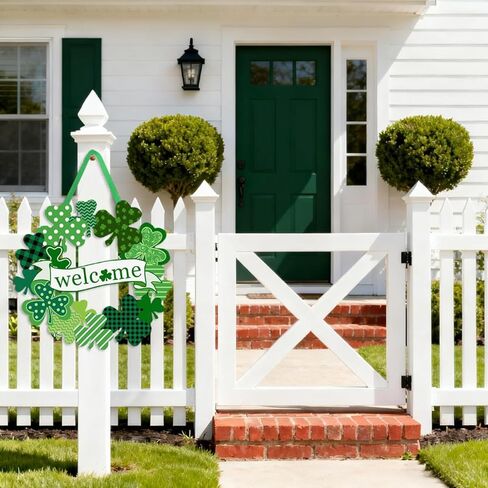 St. Patrick's Day Shamrock Door Sign, Welcome Wreath for Front Door Wooden Green Shamrock Hanging Signs Lucky Clover Doors Hanger for Irish Wall Decor Spring Holiday Party Home Indoor Outdoor in Saudi Arabia