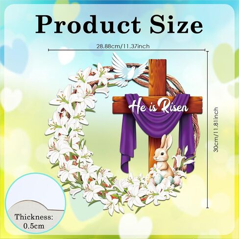 He is Risen Easter Wooden Wreaths, 12 Inch Bunny Eggs Cross Wood Wreath Decorations, Easter Jesus Lily Front Door Wall Hanging Signs for Spring Holiday Festival Indoor Outdoor Farmhouse Home Decor in Kuwait
