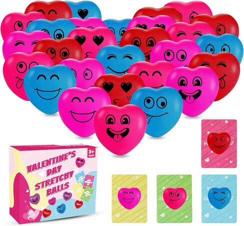28 Pack Valentines Day Gifts for Kids, Kids Valentines Day Cards with Stress Ball, Valentine Gift Exchange Squeeze Relief Balls Fidget Stretchy Toys for Boys Girl Valentines Day Party Favors Supplies in Saudi Arabia