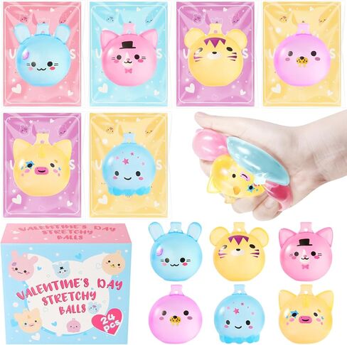 28 Pack Valentines Day Gifts for Kids, Kids Valentines Day Cards with Stress Ball, Valentine Gift Exchange Squeeze Relief Balls Fidget Stretchy Toys for Boys Girl Valentines Day Party Favors Supplies in Saudi Arabia