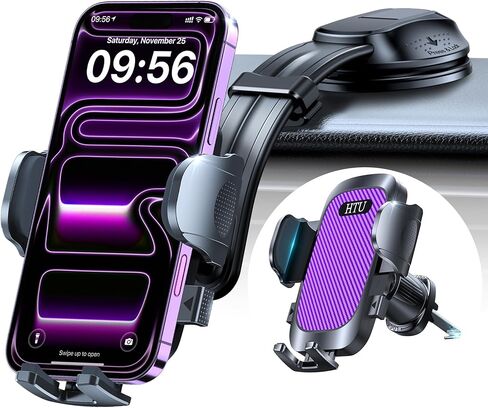HTU【Upgraded Strongest Suction Car Phone Holder【Bendable Arm, Never Block View】 Rotatable Cellphone Mount for Dashboard Windshield Vent,Cradle Stand for iPhone 15 14 13 12 Pro Max Android, Black in Kuwait