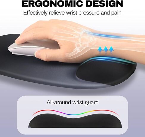 Ergonomic Mouse Pad with Gel Wrist Rest,Comfortable Mousepad with Smooth Wrist Support Surface Non-Slip PU Base for Pain Relief,Desk Accessories Mat for Computer,Laptop,Office &Home,10.5x7.5,Black in Saudi Arabia