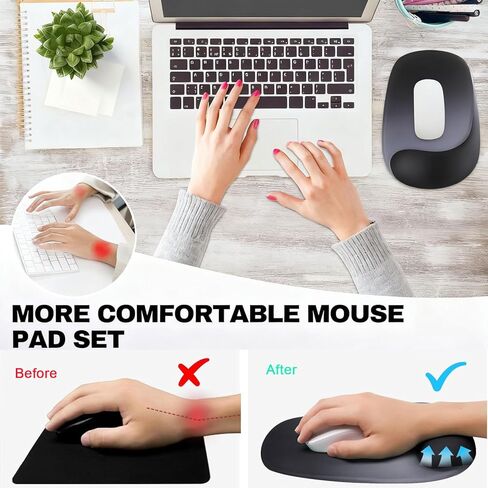 Ergonomic Mouse Pad with Gel Wrist Rest,Comfortable Mousepad with Smooth Wrist Support Surface Non-Slip PU Base for Pain Relief,Desk Accessories Mat for Computer,Laptop,Office &Home,10.5x7.5,Black in Saudi Arabia