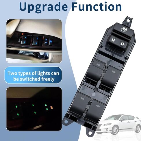مفتاح رئيسي لنافذة الطاقة مع إضاءة خلفية LED ومفتاح ألوان (يناسب 84040-33100/06020/0N020) - متوافق مع 2008-2019 Toyota Land Cruiser، Camry، Prius، 4Runner، Lexus CT200h والمزيد | تتضمن أداة حدق in Kuwait