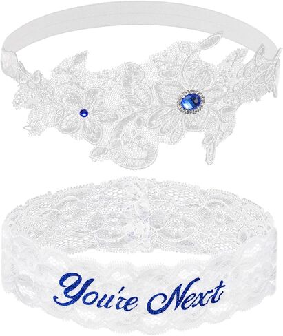 2 Pcs Wedding Garter for Bride Lace Crystal Bridal Garter Flower You're Next Garter Belt for Bride Women Prom Gift in Saudi Arabia