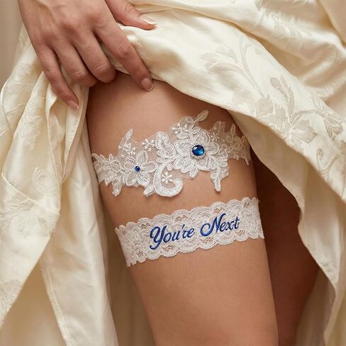 2 Pcs Wedding Garter for Bride Lace Crystal Bridal Garter Flower You're Next Garter Belt for Bride Women Prom Gift in Saudi Arabia