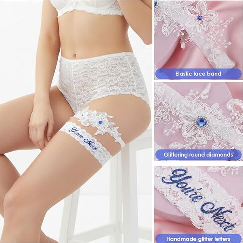 2 Pcs Wedding Garter for Bride Lace Crystal Bridal Garter Flower You're Next Garter Belt for Bride Women Prom Gift in Saudi Arabia