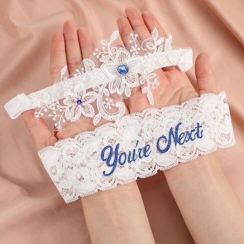 2 Pcs Wedding Garter for Bride Lace Crystal Bridal Garter Flower You're Next Garter Belt for Bride Women Prom Gift in Saudi Arabia