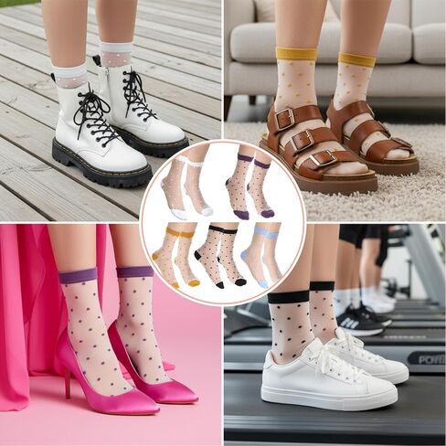 Yolev 5 Pairs Sheer Polka Dot Socks Ultra Thin Womens Sheer Sock Cute See Through Socks 5 Colors Ankle Sock for Women in Saudi Arabia