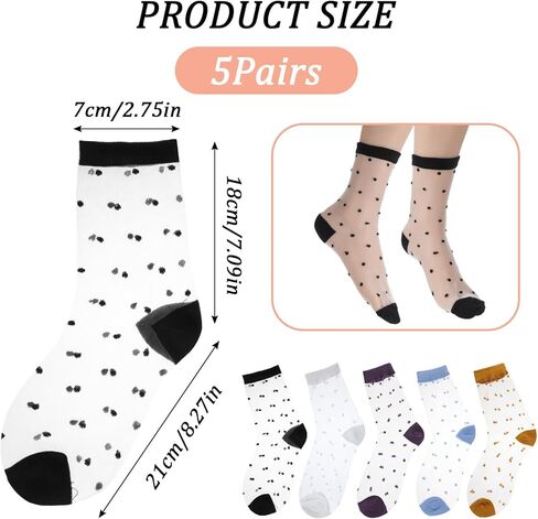 Yolev 5 Pairs Sheer Polka Dot Socks Ultra Thin Womens Sheer Sock Cute See Through Socks 5 Colors Ankle Sock for Women in Saudi Arabia