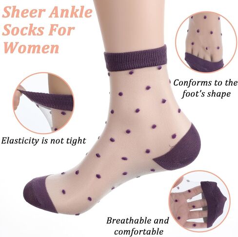 Yolev 5 Pairs Sheer Polka Dot Socks Ultra Thin Womens Sheer Sock Cute See Through Socks 5 Colors Ankle Sock for Women in Saudi Arabia