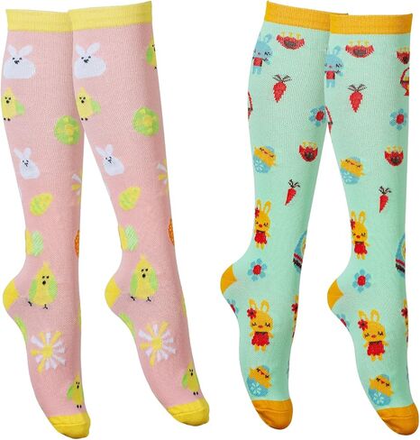 LEOSTEP Long Women Easter Compression Socks With Animal Bunny and Easter Eggs (2 pairs), Knee High Women Cute Holiday Socks in Kuwait