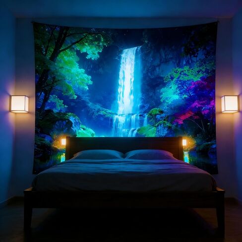 شلال نسيج بلاكلايت مقاس 4.9 × 1.0 قدم - يتوهج في الظلام لتعليق جدار النيون لغرفة النوم، والنوم، وغرفة المعيشة، وغرفة اليوجا، وتزيين الحفلات، مع ملحقات معلقة، وتصميم طبيعي وخيالي نابض بالحياة in Kuwait