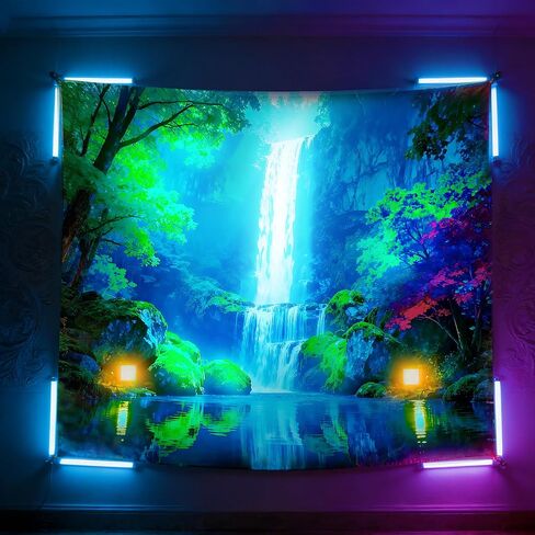 شلال نسيج بلاكلايت مقاس 4.9 × 1.0 قدم - يتوهج في الظلام لتعليق جدار النيون لغرفة النوم، والنوم، وغرفة المعيشة، وغرفة اليوجا، وتزيين الحفلات، مع ملحقات معلقة، وتصميم طبيعي وخيالي نابض بالحياة in Kuwait