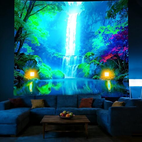 شلال نسيج بلاكلايت مقاس 4.9 × 1.0 قدم - يتوهج في الظلام لتعليق جدار النيون لغرفة النوم، والنوم، وغرفة المعيشة، وغرفة اليوجا، وتزيين الحفلات، مع ملحقات معلقة، وتصميم طبيعي وخيالي نابض بالحياة in Kuwait