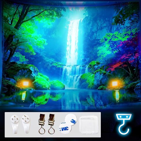 شلال نسيج بلاكلايت مقاس 4.9 × 1.0 قدم - يتوهج في الظلام لتعليق جدار النيون لغرفة النوم، والنوم، وغرفة المعيشة، وغرفة اليوجا، وتزيين الحفلات، مع ملحقات معلقة، وتصميم طبيعي وخيالي نابض بالحياة in Kuwait