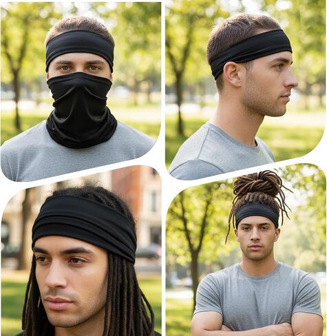 4 Pack Loc Socks & Dreadlock Headbands - Extra Wide Soft Spandex Tube Socks for Locs, Dreads, Braids & Long Hair | Unisex Sweat-Wicking Breathable Head Wrap Cap for Women & Men Black in Kuwait