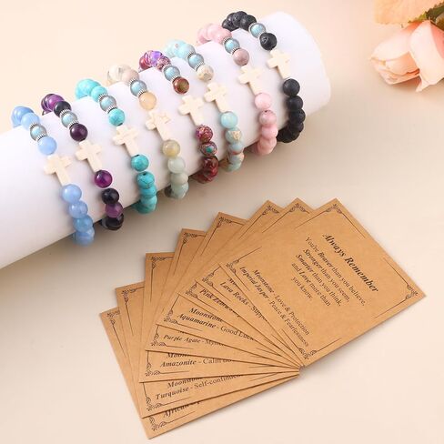 Giovanchi 8 Pcs Christian Easter Gifts for Men Women Moonstone Cross Bracelet, Easter Baptism Valentine's Day Religious Gifts for Him Her Friends Dad Mom, Crystal Beaded Bracelets for Women Men in Kuwait