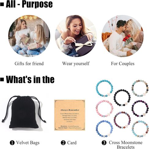 Giovanchi 8 Pcs Christian Easter Gifts for Men Women Moonstone Cross Bracelet, Easter Baptism Valentine's Day Religious Gifts for Him Her Friends Dad Mom, Crystal Beaded Bracelets for Women Men in Kuwait