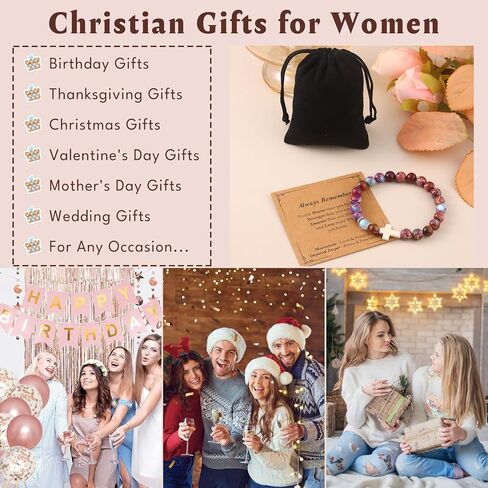 Giovanchi 8 Pcs Christian Easter Gifts for Men Women Moonstone Cross Bracelet, Easter Baptism Valentine's Day Religious Gifts for Him Her Friends Dad Mom, Crystal Beaded Bracelets for Women Men in Kuwait