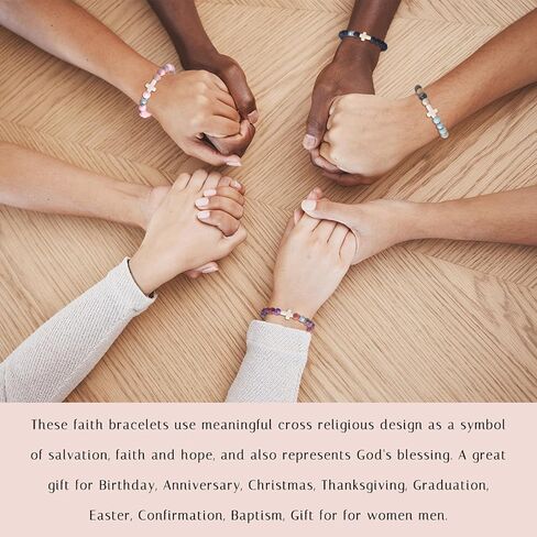 Giovanchi 8 Pcs Christian Easter Gifts for Men Women Moonstone Cross Bracelet, Easter Baptism Valentine's Day Religious Gifts for Him Her Friends Dad Mom, Crystal Beaded Bracelets for Women Men in Kuwait