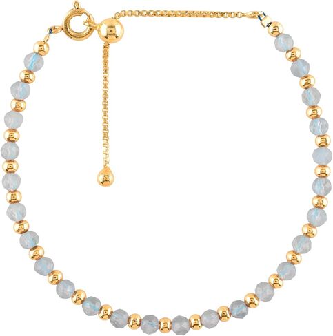 InfinityGemsArt Bracelets For Women Birthstone Jewelry Micro Beads Beaded Stone Bolo Single Slider Crystals Gemstones 14K Gold Plated Adjustable Chain, best Gifts For Her. in Saudi Arabia