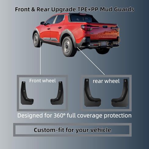 اللوحات الطينية لسيارة Hyundai Santa Cruz 2022-2026، واقيات رذاذ العجلات والإطارات، اللوحات الطينية للسيارة، مادة البولي بروبيلين، واقيات الطين في جميع الأحوال الجوية (غير مناسبة لـ XRT) in Kuwait