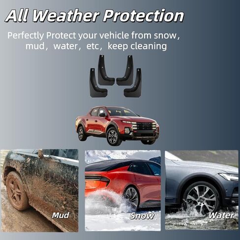 اللوحات الطينية لسيارة Hyundai Santa Cruz 2022-2026، واقيات رذاذ العجلات والإطارات، اللوحات الطينية للسيارة، مادة البولي بروبيلين، واقيات الطين في جميع الأحوال الجوية (غير مناسبة لـ XRT) in Kuwait