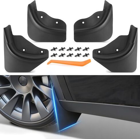 اللوحات الطينية من طراز Tesla Model Y Juniper لعام 2026 - واقيات رذاذ محسنة مناسبة لجميع المواسم، تركيب بدون حفر للطراز Y 2025-2026، حماية الطلاء (مجموعة من 4) in Kuwait