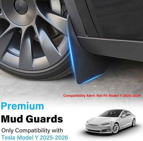 اللوحات الطينية من طراز Tesla Model Y Juniper لعام 2026 - واقيات رذاذ محسنة مناسبة لجميع المواسم، تركيب بدون حفر للطراز Y 2025-2026، حماية الطلاء (مجموعة من 4) in Kuwait