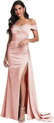 حورية البحر الساتان فساتين لحضور الحفلات الموسيقية 2026 مع شق طويل ترتر قبالة الكتف على شكل قلب مطوي فساتين سهرة رسمية in Kuwait