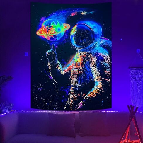 Spenlife Black Light Tapestry Astronaut Starry Wall Tapestry, Cool Tapestries for Bedroom Space Tapestries Wall Hanging for Bedroom Living Room Wall Decor Astronaut-2 36"x48" in Saudi Arabia