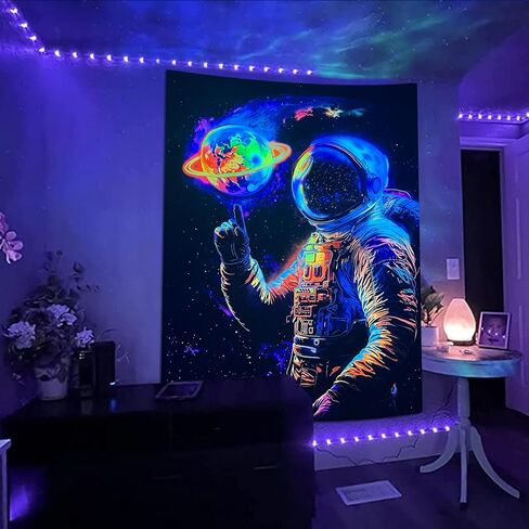 Spenlife Black Light Tapestry Astronaut Starry Wall Tapestry, Cool Tapestries for Bedroom Space Tapestries Wall Hanging for Bedroom Living Room Wall Decor Astronaut-2 36"x48" in Saudi Arabia