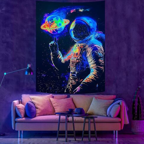 Spenlife Black Light Tapestry Astronaut Starry Wall Tapestry, Cool Tapestries for Bedroom Space Tapestries Wall Hanging for Bedroom Living Room Wall Decor Astronaut-2 36"x48" in Saudi Arabia