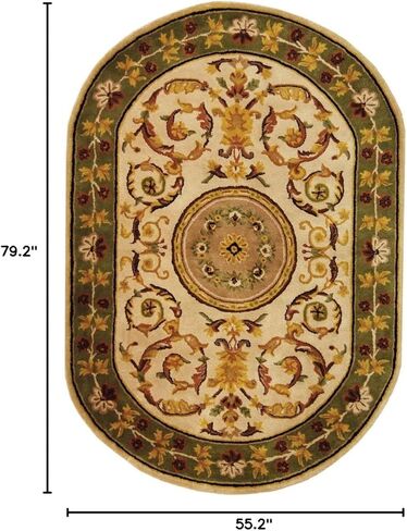 سجادة منطقة مجموعة SAFAVIEH الكلاسيكية - 4'6" x 6'6" بيضاوية، عاجي وأخضر، صوف شرقي تقليدي مصنوع يدويًا، مثالية للمناطق ذات حركة المرور العالية في غرفة المعيشة وغرفة النوم (CL840B) in Saudi Arabia