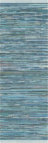 سجادة SAFAVIEH Rag Rug Collection - 2'3" x 7'، زرقاء ومتعددة، قطن مخطط بوهو مصنوع يدويًا، مثالية للمناطق ذات حركة المرور العالية في غرفة المعيشة وغرفة النوم (RAR121B) in Saudi Arabia