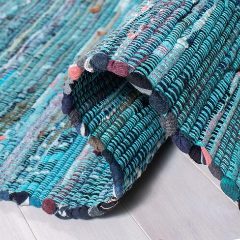سجادة SAFAVIEH Rag Rug Collection - 2'3" x 7'، زرقاء ومتعددة، قطن مخطط بوهو مصنوع يدويًا، مثالية للمناطق ذات حركة المرور العالية في غرفة المعيشة وغرفة النوم (RAR121B) in Saudi Arabia