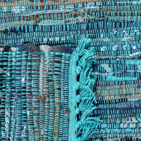 سجادة SAFAVIEH Rag Rug Collection - 2'3" x 7'، زرقاء ومتعددة، قطن مخطط بوهو مصنوع يدويًا، مثالية للمناطق ذات حركة المرور العالية في غرفة المعيشة وغرفة النوم (RAR121B) in Saudi Arabia