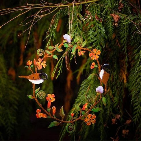 Stainless Steel Wreath for Front Door, Flowers Wreath Wall Art Bird Garland Metal Hanging Wreath for Door Wall Farmhouse Decoration, Chickadees Flowers Wreath Bird Garland Metal in Saudi Arabia