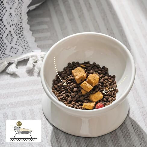 أطباق YINGFAN للقطط، أوعية سيراميك مرتفعة للقطط مع تصميم مائل، وعاء مرتفع مضاد للقيء للقطط الداخلية (أسود، 5 أونصة) in Kuwait