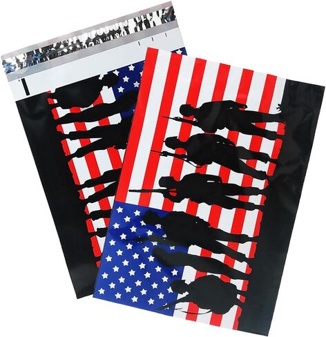 10x13 Soldiers Poly Mailers, Designer Shipping Bag Custom Boutique Envelopes, Red White and Blue Flag Military Plastic Mailers (10) in Saudi Arabia